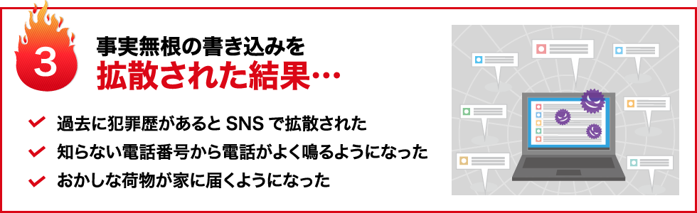 事実無根の書き込みを拡散された結果・・・